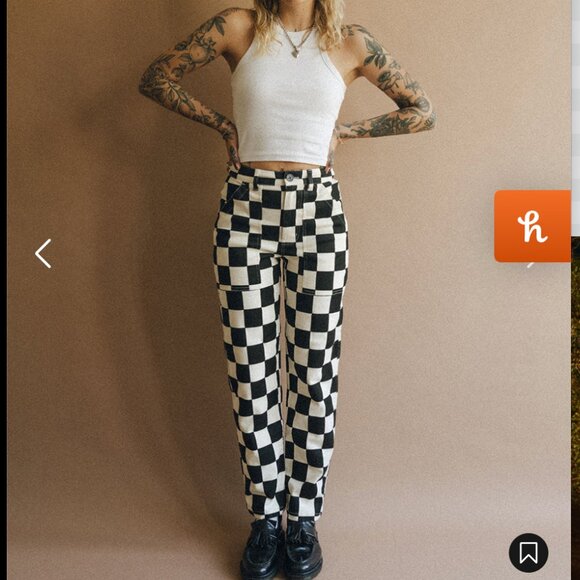 Checkered Black and White Women's Pants - Picture 1 of 9